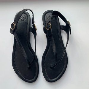 Tory Burch black leather Minnie travel sandal